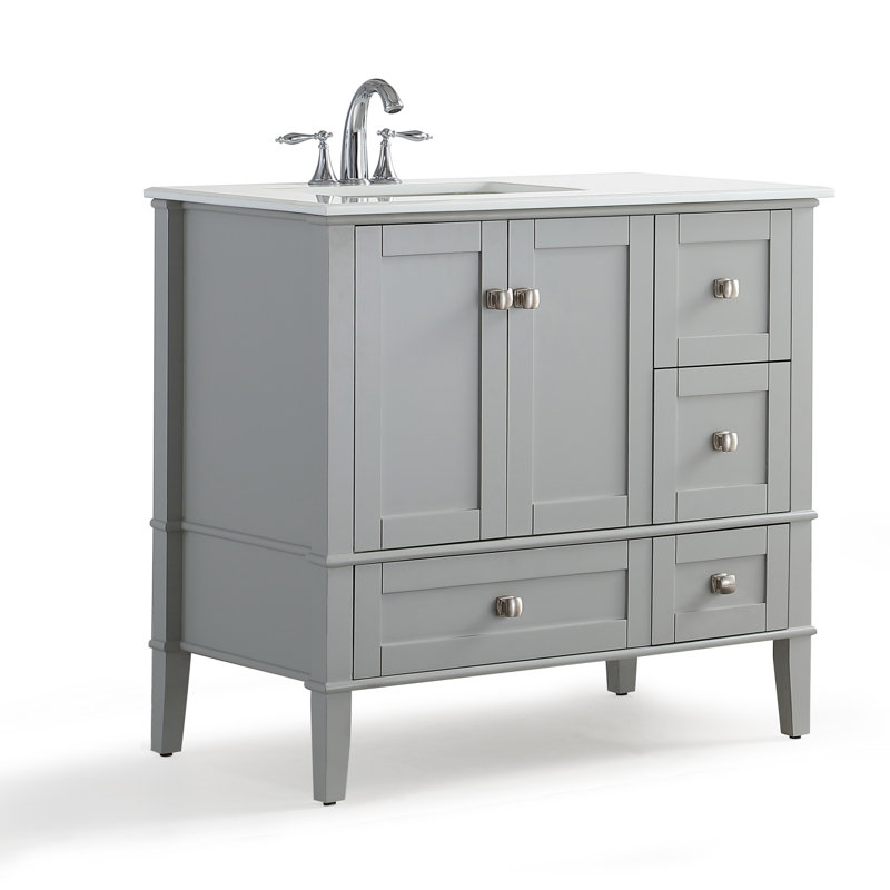 Simpli Home Chelsea Left Offset 37" Single Bathroom Vanity with Quartz Marble Top & Reviews